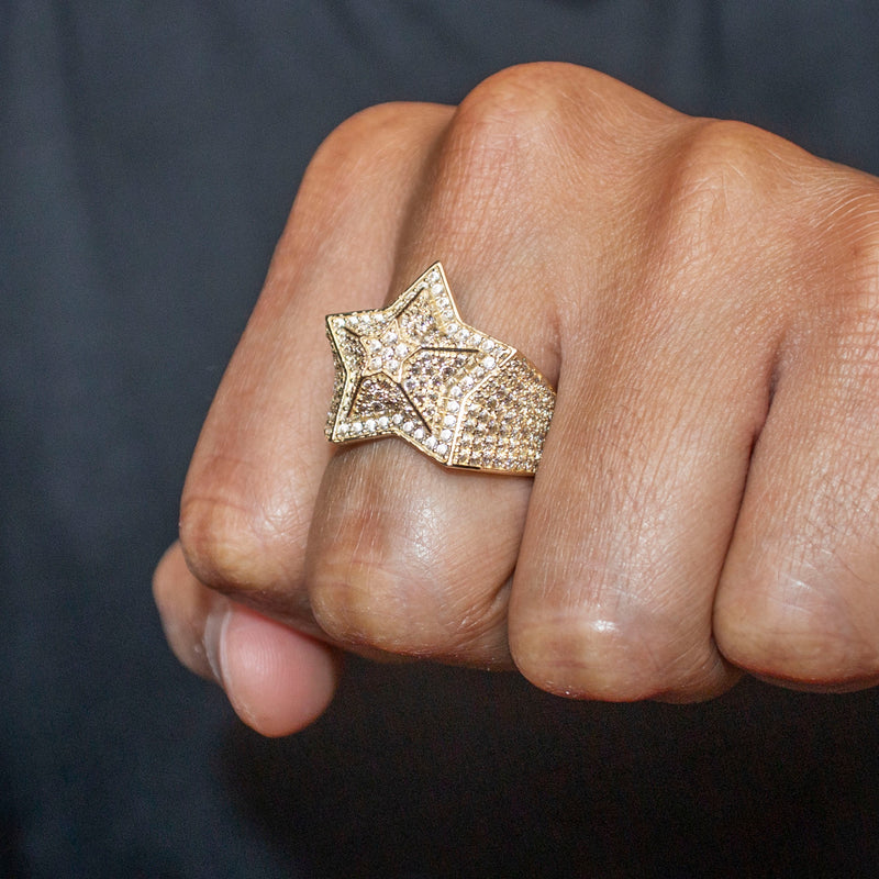 10K Gold Cz Star Ring For Men | 7 Grams