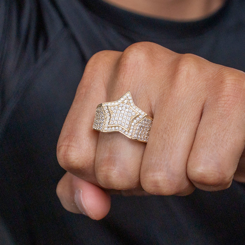 10K Gold Cz Star Ring For Men | 7 Grams