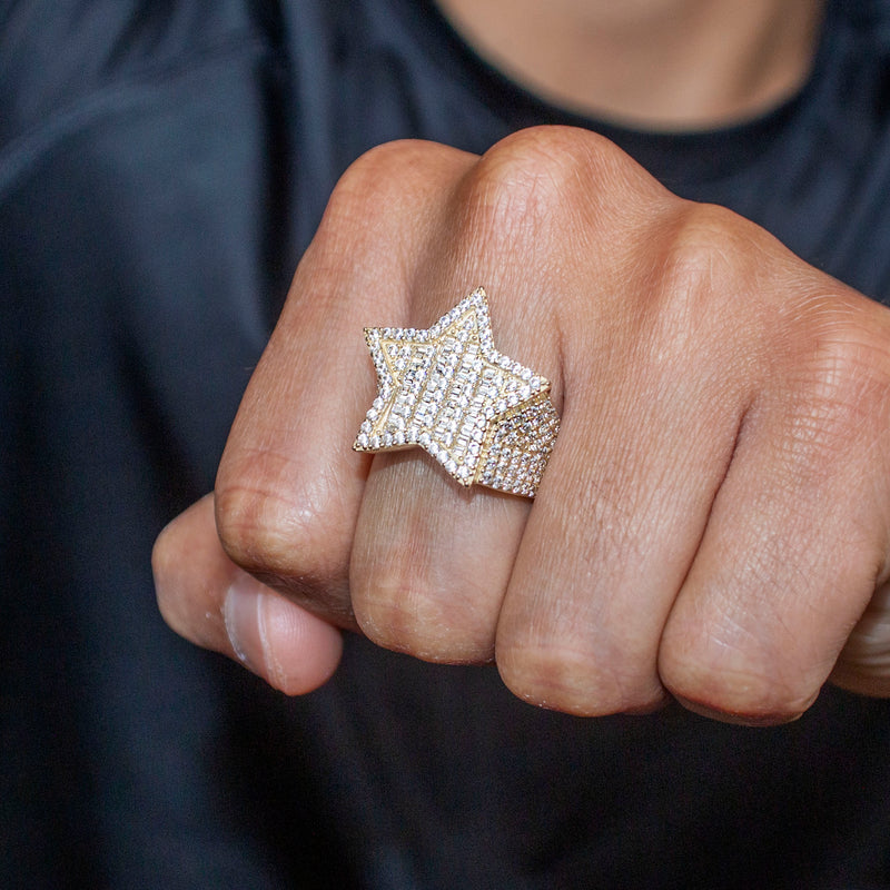 10K Gold Cz Star Ring For Men | 8.4 Grams