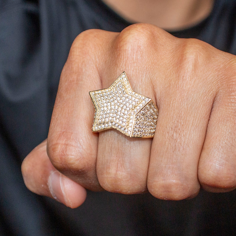 10K Gold Cz Star Ring For Men | 8.4 Grams