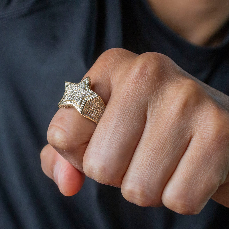 10K Gold Cz Star Ring For Men | 7 Grams