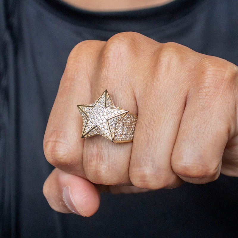 10K Gold Cz Star Ring For Men | 9.3 Grams