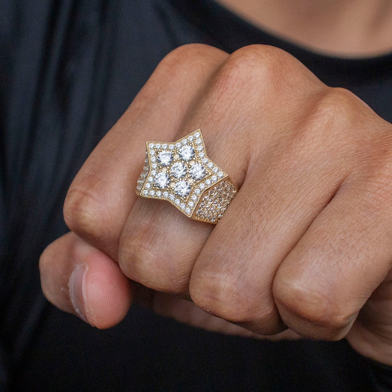 10K Gold Cz Star Ring For Men | 7.5 Grams