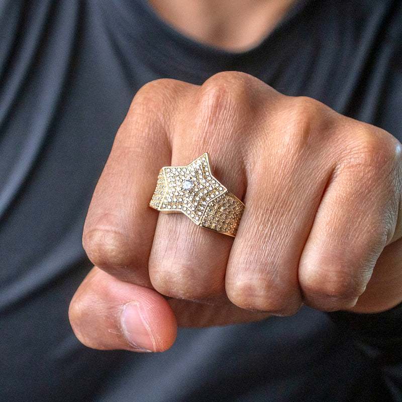10K Gold Cz Star Ring For Men | 6.6 Grams