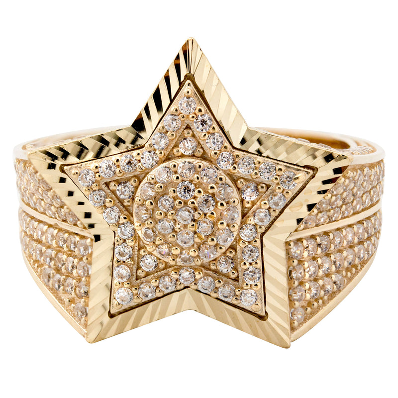 10K Gold Cz Star Ring For Men | 8 Grams