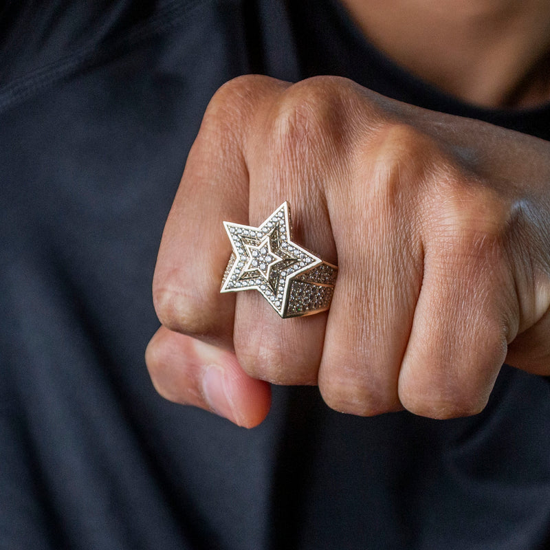 10K Gold Cz Star Ring For Men | 6.4 Grams