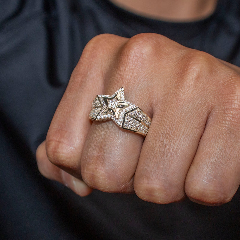 10K Gold Cz Star Ring For Men | 7 Grams