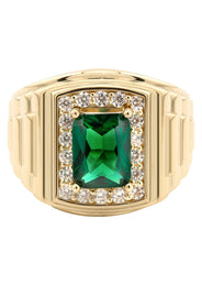 10K Gold Cz Emerald Ring For Men | 4 Grams