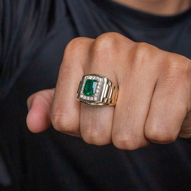 10K Gold Cz Emerald Ring For Men | 4 Grams