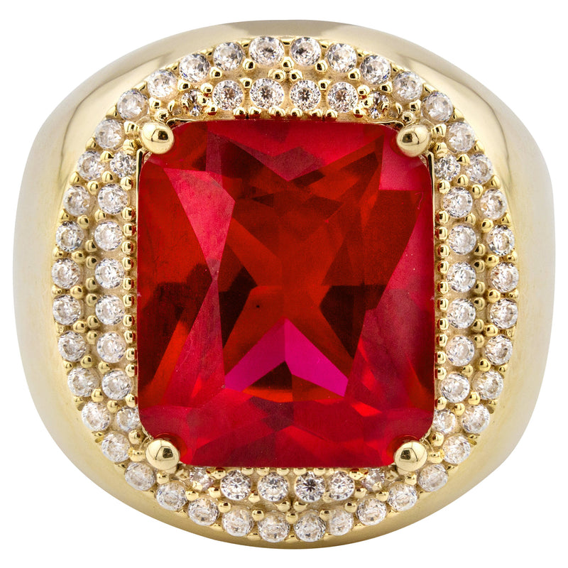 10K Gold Cz Ruby Ring For Men | 7.3 Grams