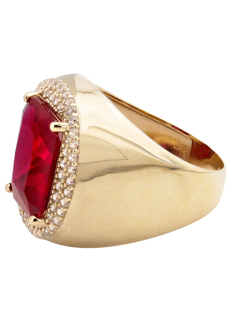 10K Gold Cz Ruby Ring For Men | 7.3 Grams