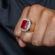 10K Gold Cz Ruby Ring For Men | 7.3 Grams