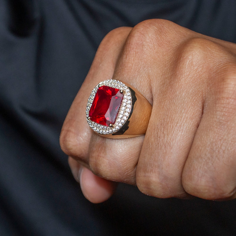 10K Gold Cz Ruby Ring For Men | 7.3 Grams