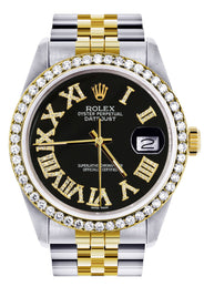 Gold & Steel Rolex Datejust Watch 16233 for Men | 36Mm | Black Roman Dial | Jubilee Band