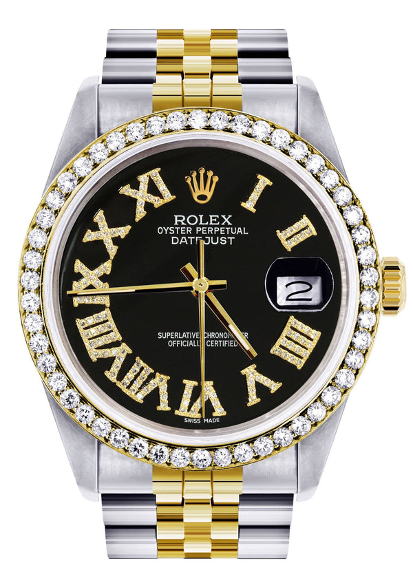 Gold & Steel Rolex Datejust Watch 16233 for Men | 36Mm | Black Roman Dial | Jubilee Band