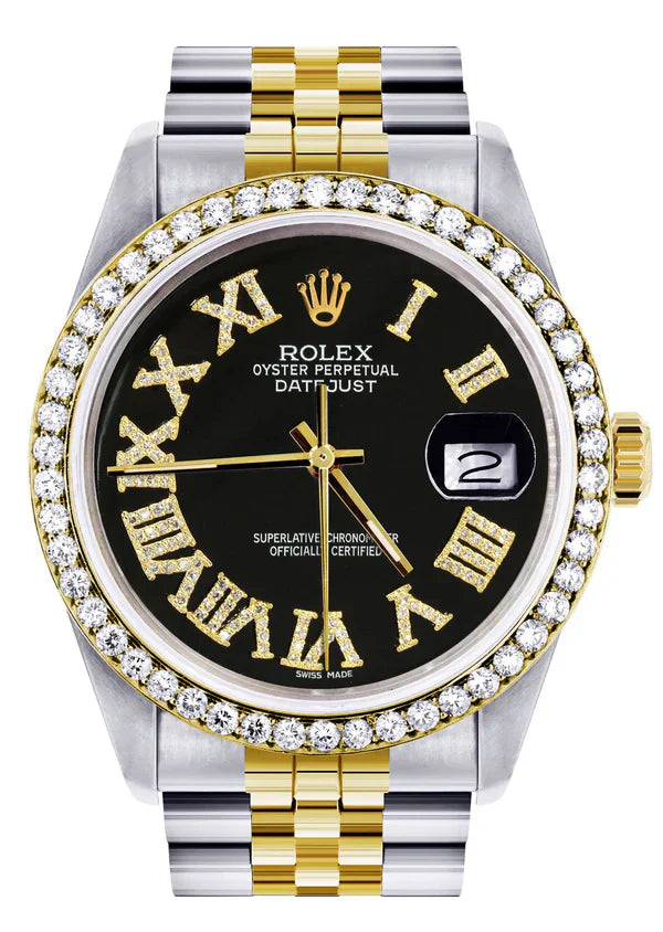 Gold & Steel Rolex Datejust Watch for Men | 36Mm | Black Roman Dial | Jubilee Band