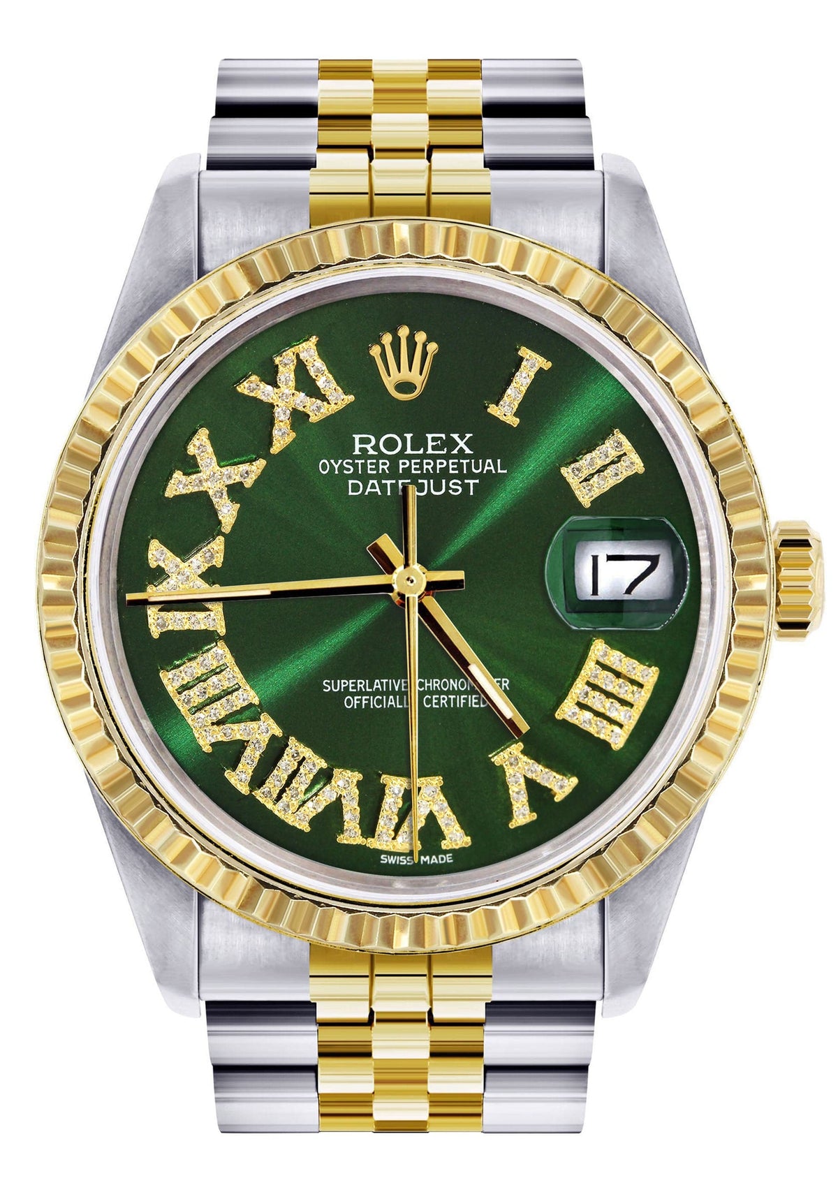 Mens Rolex Datejust Watch 16233 Two Tone | 36Mm | Green Roman Dial | Jubilee Band