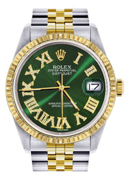 Mens Rolex Datejust Watch 16233 Two Tone | 36Mm | Green Roman Dial | Jubilee Band