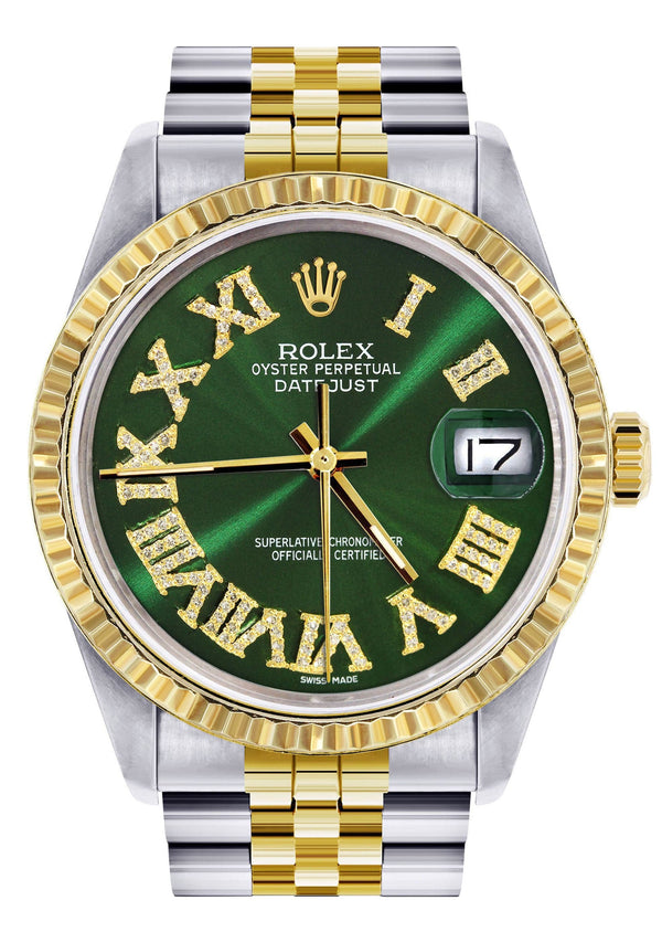 Mens Rolex Datejust Watch 16233 Two Tone | 36Mm | Green Roman Dial | Jubilee Band
