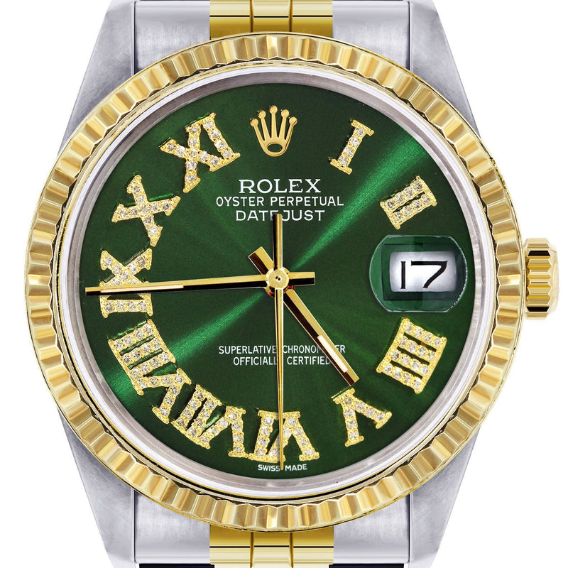 Womens Rolex Datejust Watch 16233 Two Tone | 36Mm | Green Roman Dial | Fluted Bezel | Jubilee Band