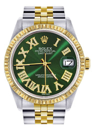 Womens Rolex Datejust Watch 16233 Two Tone | 36Mm | Green Roman Dial | Fluted Bezel | Jubilee Band