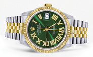 Mens Rolex Datejust Watch 16233 Two Tone | 36Mm | Green Roman Dial | Jubilee Band