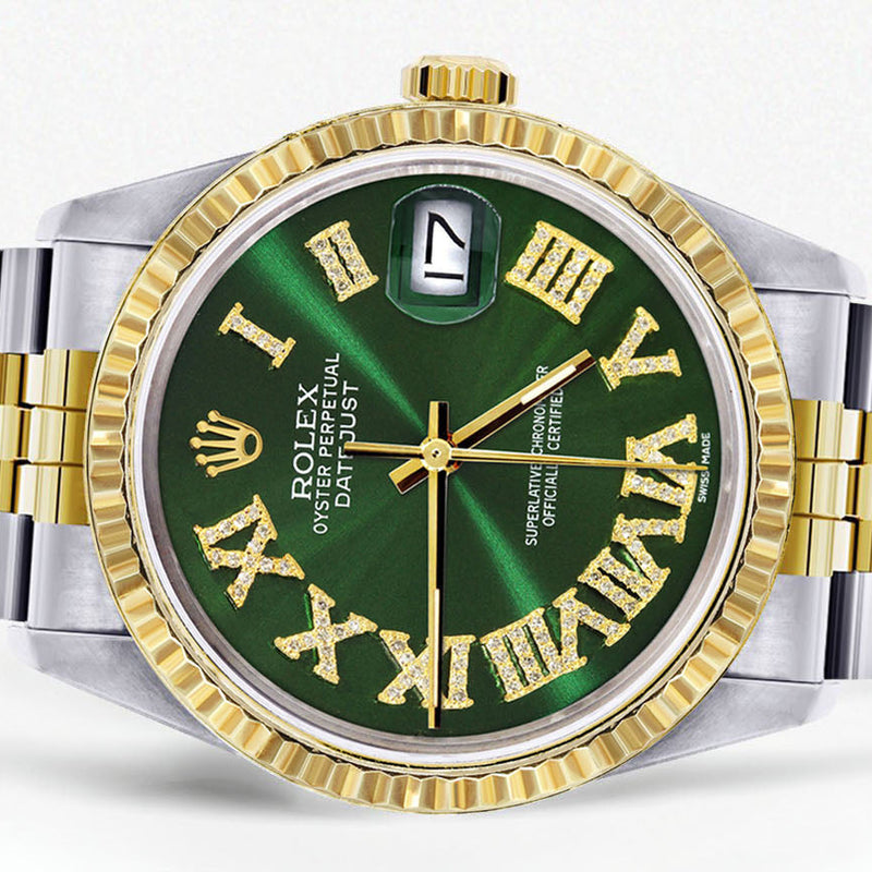 Womens Rolex Datejust Watch 16233 Two Tone | 36Mm | Green Roman Dial | Fluted Bezel | Jubilee Band