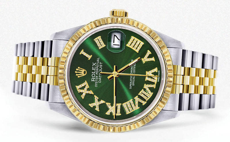 Womens Rolex Datejust Watch 16233 Two Tone | 36Mm | Green Roman Dial | Fluted Bezel | Jubilee Band