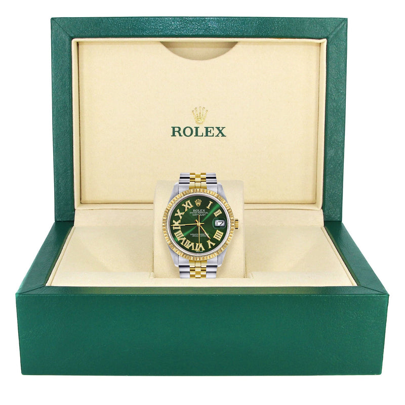 Womens Rolex Datejust Watch 16233 Two Tone | 36Mm | Green Roman Dial | Fluted Bezel | Jubilee Band