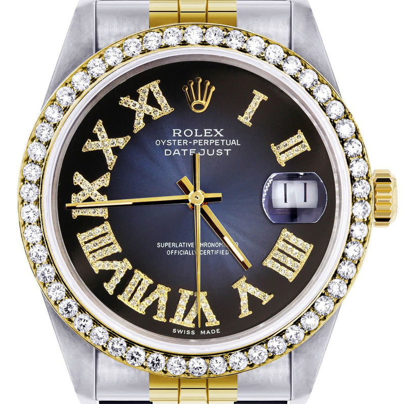 Gold & Steel Rolex Datejust Watch 16233 for Men  | 36Mm | Blue Black Roman Dial | Jubilee Band