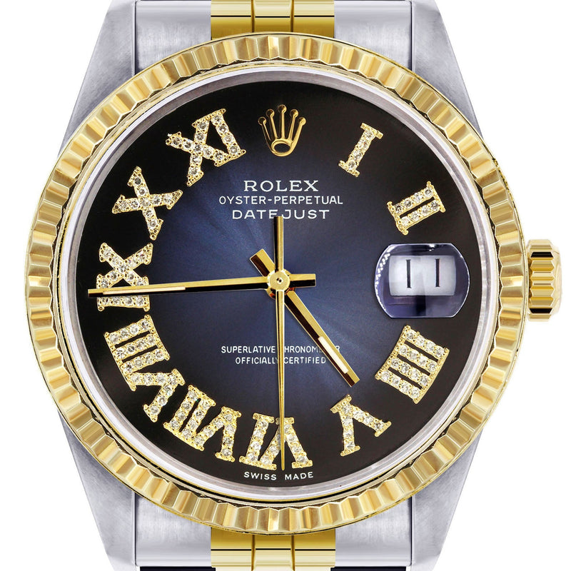 Womens Rolex Datejust Watch 16233 Two Tone | 36Mm | Blue Black Roman Dial | Fluted Bezel | Jubilee Band