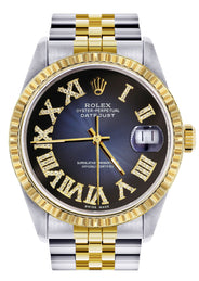 Womens Rolex Datejust Watch 16233 Two Tone | 36Mm | Blue Black Roman Dial | Fluted Bezel | Jubilee Band