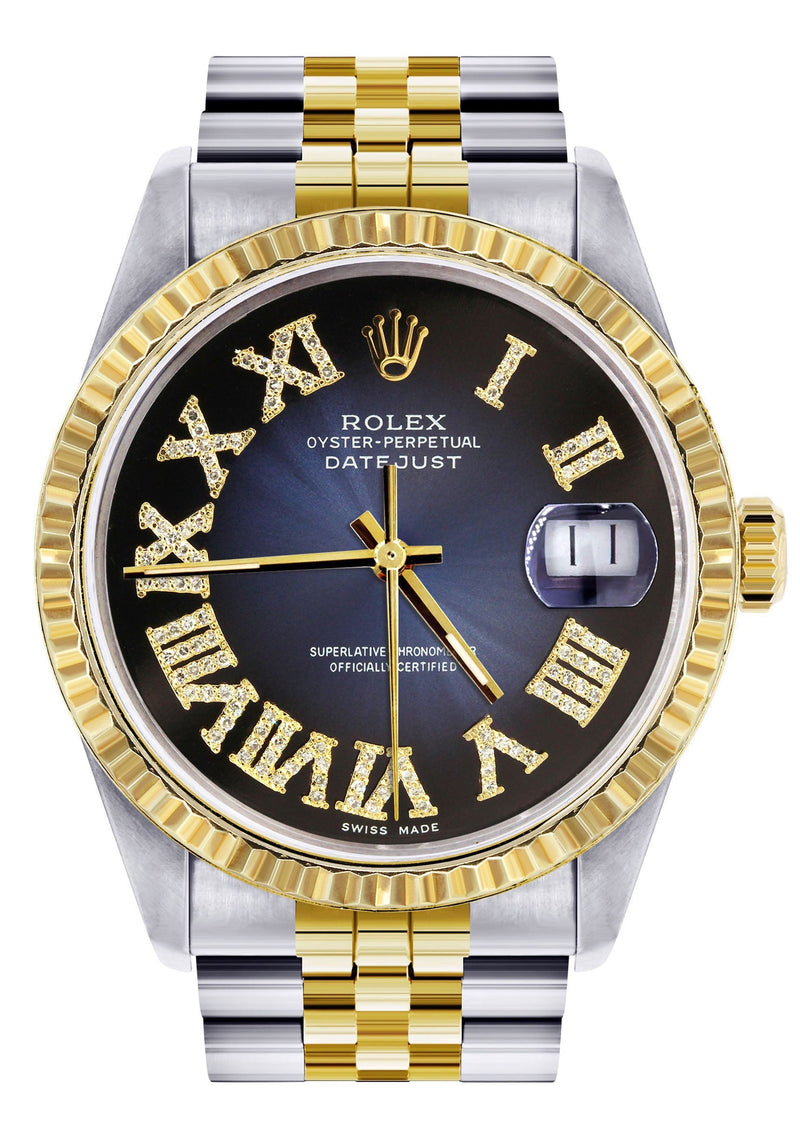 Womens Rolex Datejust Watch 16233 Two Tone | 36Mm | Blue Black Roman Dial | Fluted Bezel | Jubilee Band