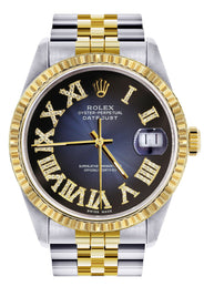 Mens Rolex Datejust Watch 16233 Two Tone | Fluted Bezel | 36Mm | Blue Black Roman Dial | Jubilee Band