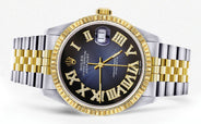 Mens Rolex Datejust Watch 16233 Two Tone | Fluted Bezel | 36Mm | Blue Black Roman Dial | Jubilee Band