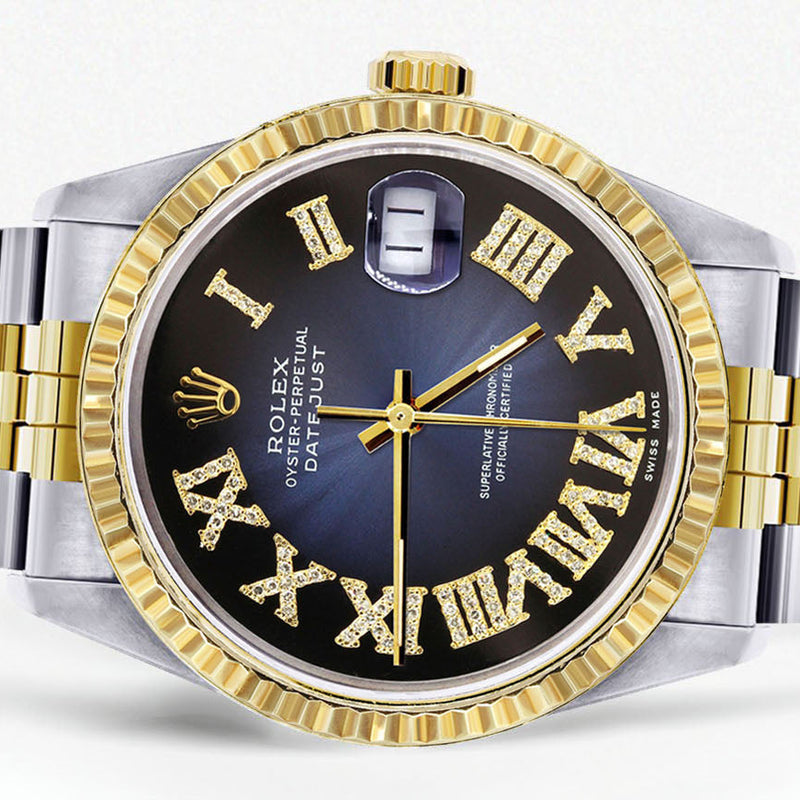 Womens Rolex Datejust Watch 16233 Two Tone | 36Mm | Blue Black Roman Dial | Fluted Bezel | Jubilee Band