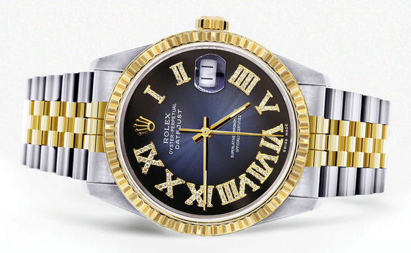 Womens Rolex Datejust Watch 16233 Two Tone | 36Mm | Blue Black Roman Dial | Fluted Bezel | Jubilee Band