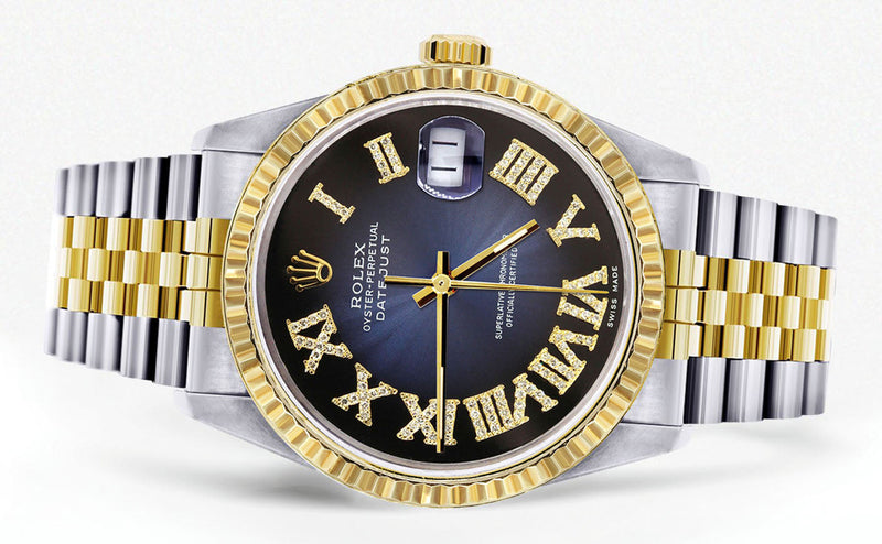 Womens Rolex Datejust Watch 16233 Two Tone | 36Mm | Blue Black Roman Dial | Fluted Bezel | Jubilee Band