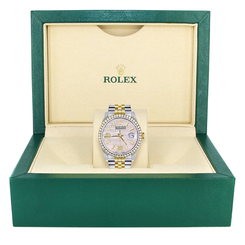 Gold & Steel Rolex Datejust Watch 16233 for Men | 36Mm | Custom Diamond Pink Dial | Jubilee Band