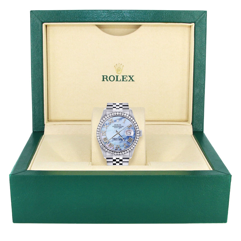 Womens Rolex Datejust Watch 16200 | 36Mm | Blue Mother Of Pearl Roman Numeral Dial | Jubilee Band