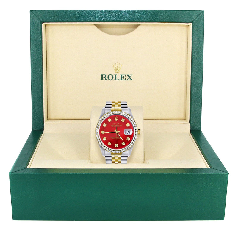 Gold & Steel Rolex Datejust Watch 16233 for Men | 36Mm | Diamond Red Mother Of Pearl Dial | Jubilee Band