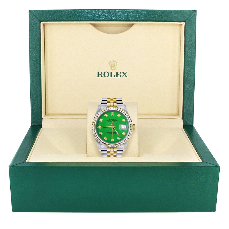 Gold Rolex Datejust Watch 16233 for Men | 36Mm | Green Dial | Jubilee Band