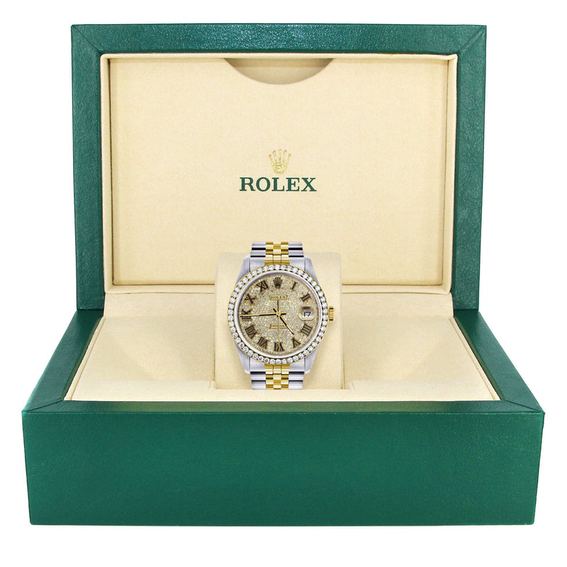 Diamond Gold Rolex Watch For Men 16233 | 36MM | Full Diamond Roman Dial | Jubilee Band
