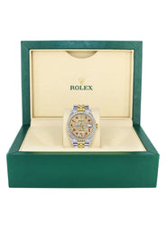 Womens Gold Rolex Watch 16233 | 36Mm | Custom Red Arabic Full Diamond Dial | Jubilee Band