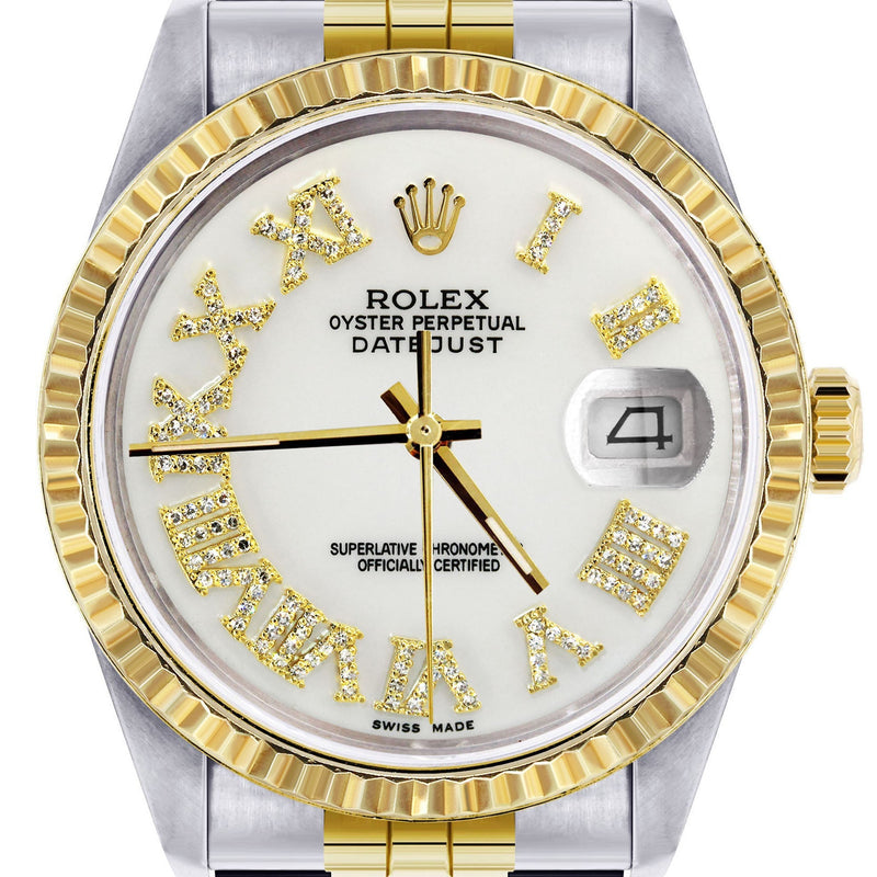 Womens Rolex Datejust Watch 16233 Two Tone | 36Mm | White Roman Dial | Fluted Bezel | Jubilee Band