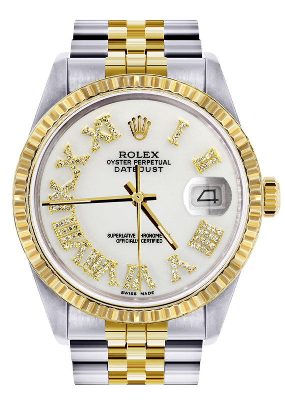 Womens Rolex Datejust Watch 16233 Two Tone | 36Mm | White Roman Dial | Fluted Bezel | Jubilee Band