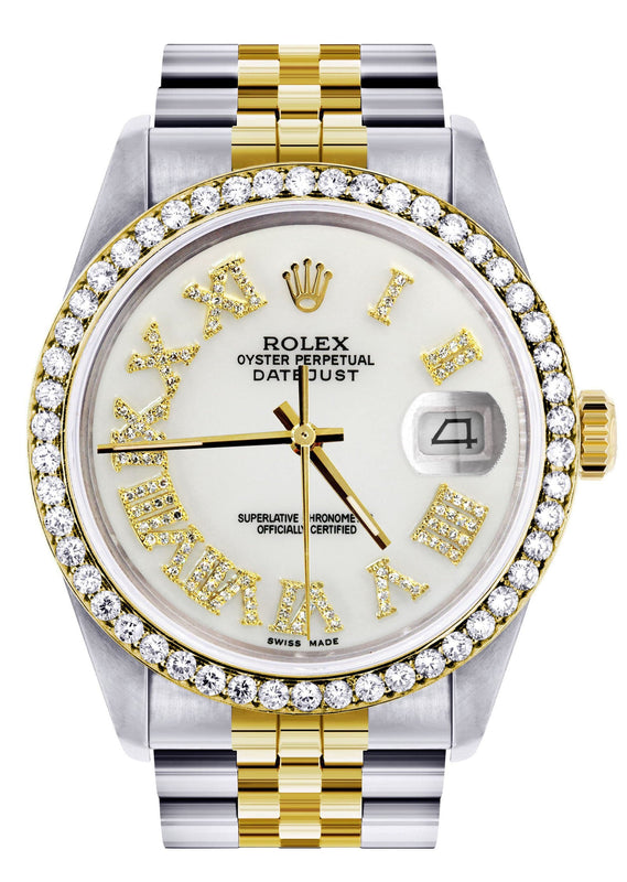 Gold & Steel Rolex Datejust Watch 16233 for Men | 36Mm | White Roman Dial | Jubilee Band