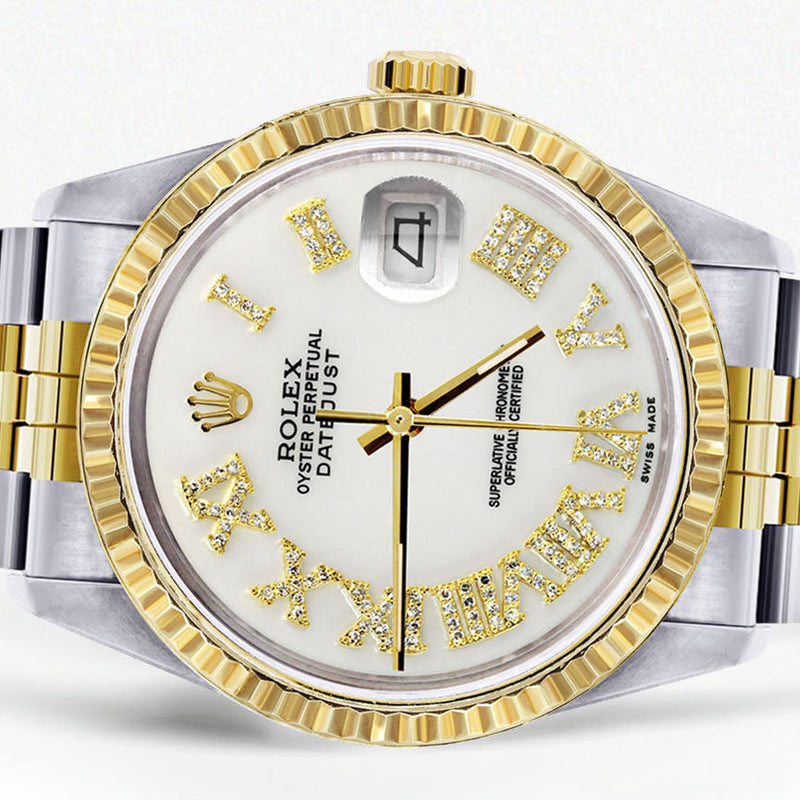 Womens Rolex Datejust Watch 16233 Two Tone | 36Mm | White Roman Dial | Fluted Bezel | Jubilee Band