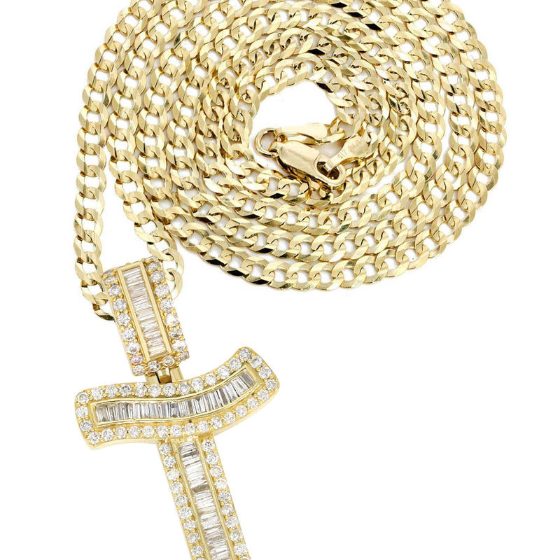 14K Yellow Gold Letter "T" Baguette Diamond Necklace | 1.85 Carats