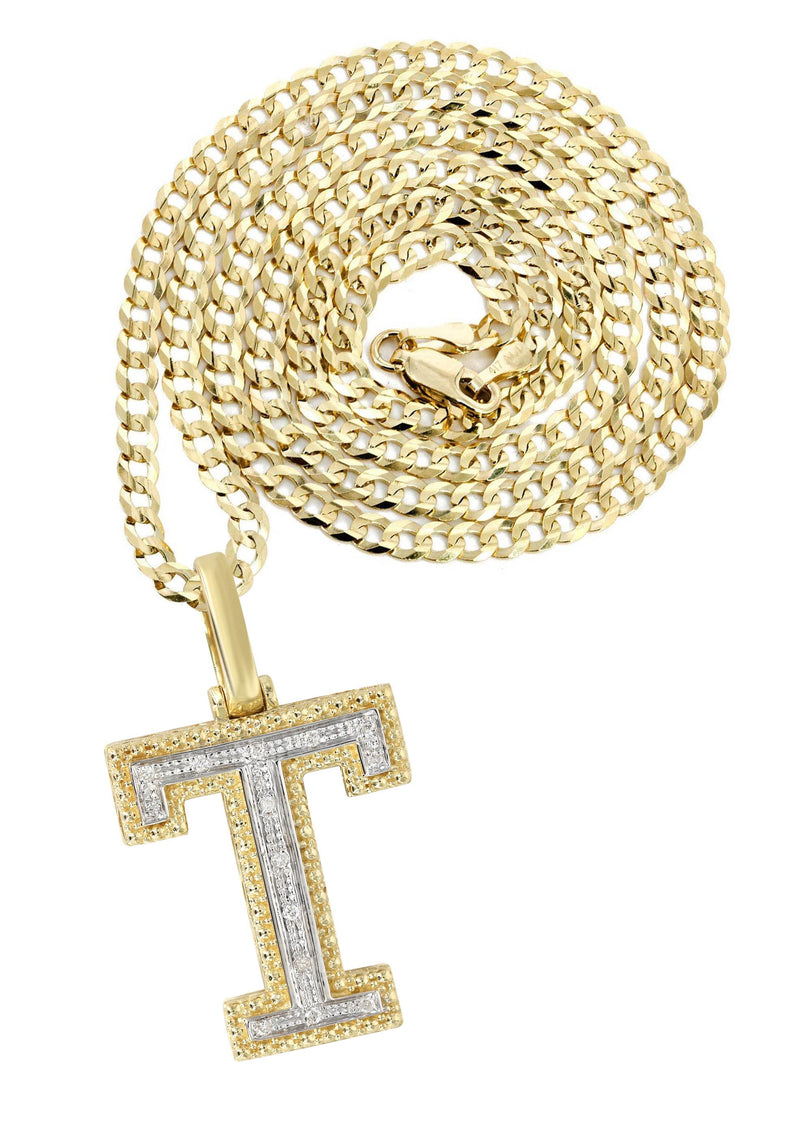 Diamond 10K Yellow Gold Letter "T" Necklace | Appx. 13.5 Grams